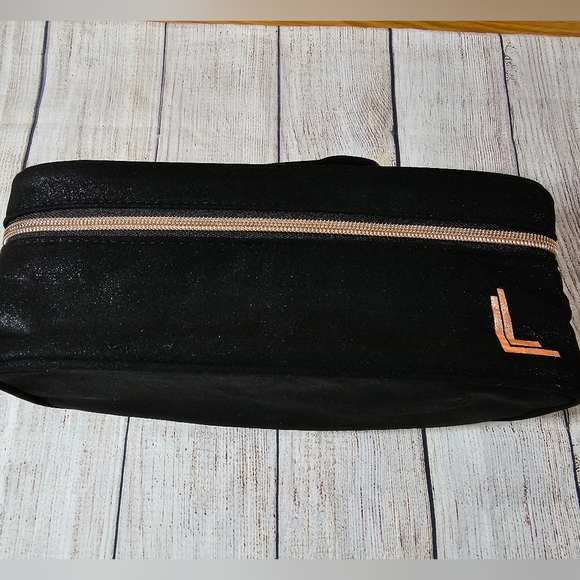 NEW Laura Lee Los Angeles Black Gold Velvet Cosmetic Bag makeup travel case - Picture 3 of 3